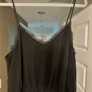 Black Spaghetti Strap Dress with Lace Trim